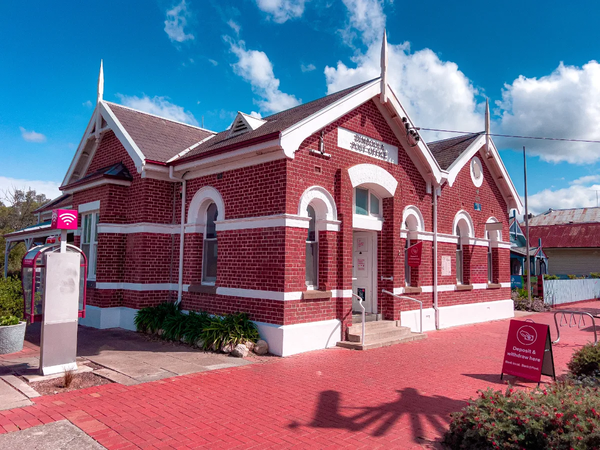 The Dimboola Post Office, an eye-catching example of the town's red-brick heritage.