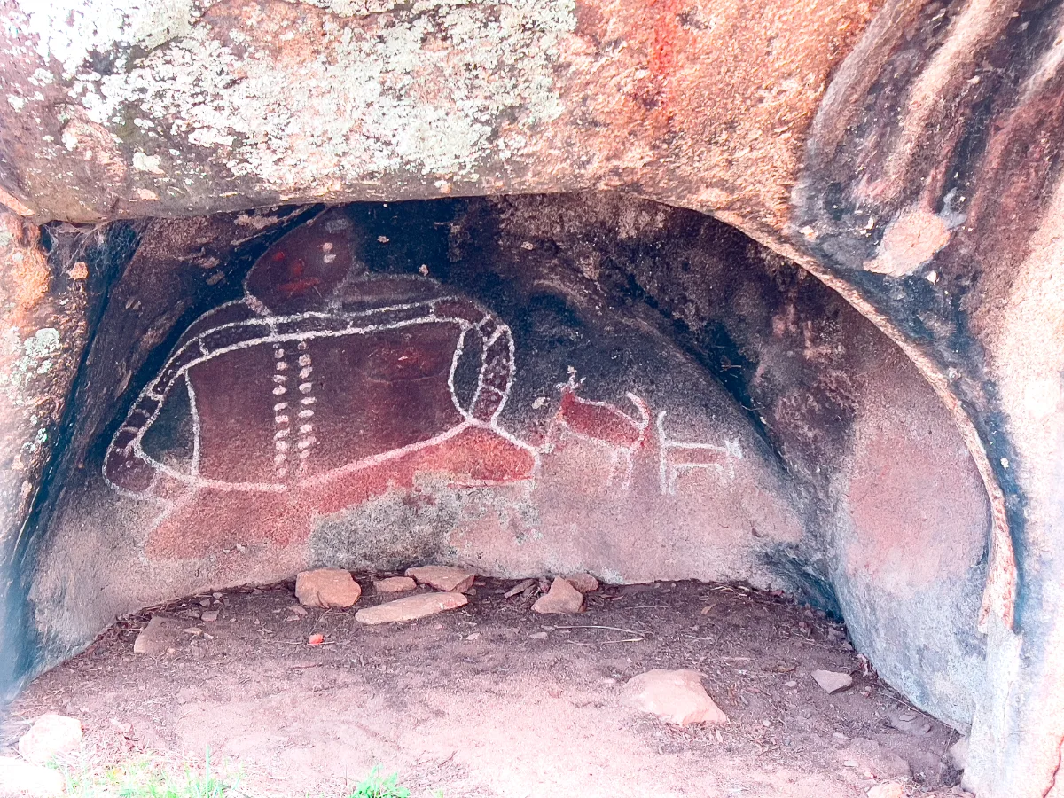 Close up of the Aboriginal rock art.