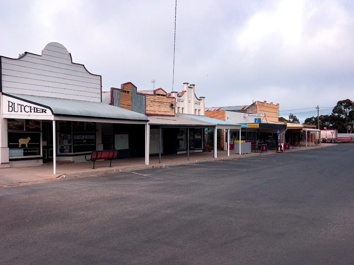 The well-preserved historic buildings on Rainbow's main street.