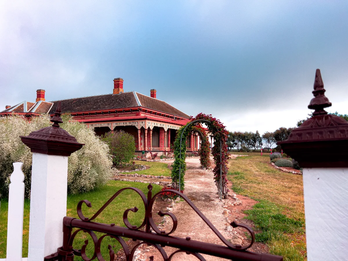 The grand entrance to the historic Albacutya House near Rainbow, Victoria.