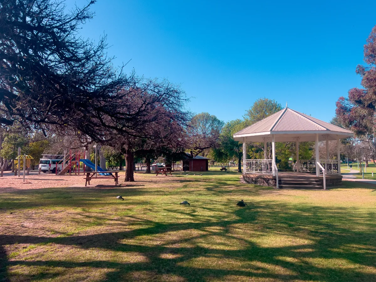 A peaceful afternoon in a Swan Hill park, complete with a picturesque gazebo.