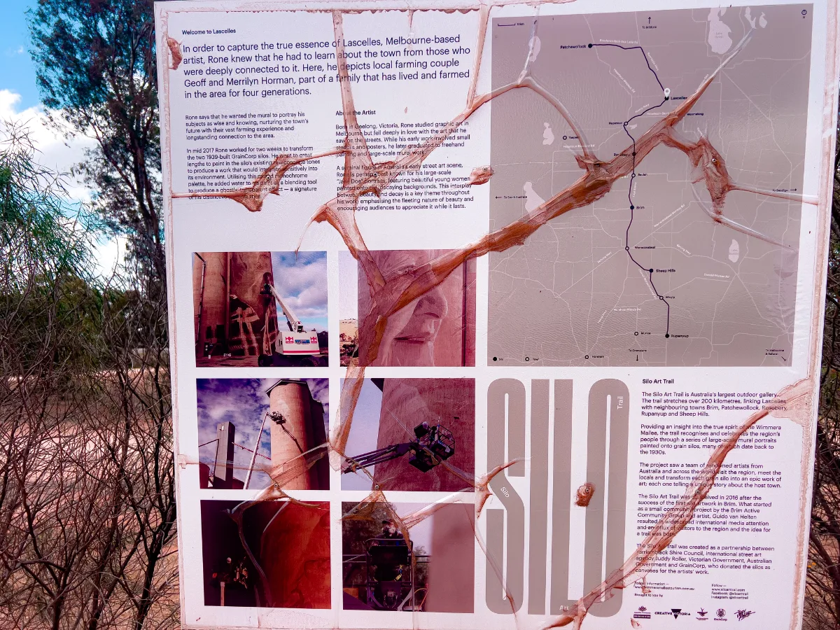 Information about the artist, Rone, and the Silo Art Trail helps visitors appreciate the depth and meaning behind the artwork.