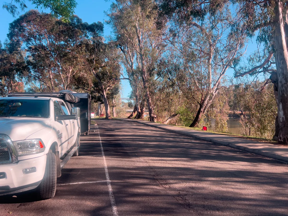 Parked up along the Murray River in Swan Hill, enjoying the shade before continuing our journey.