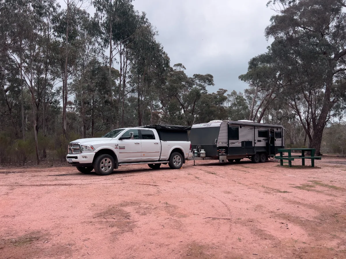 Settling in at Teddington Reservoir in the Shire of Northern Grampians, our home away from home for the night.