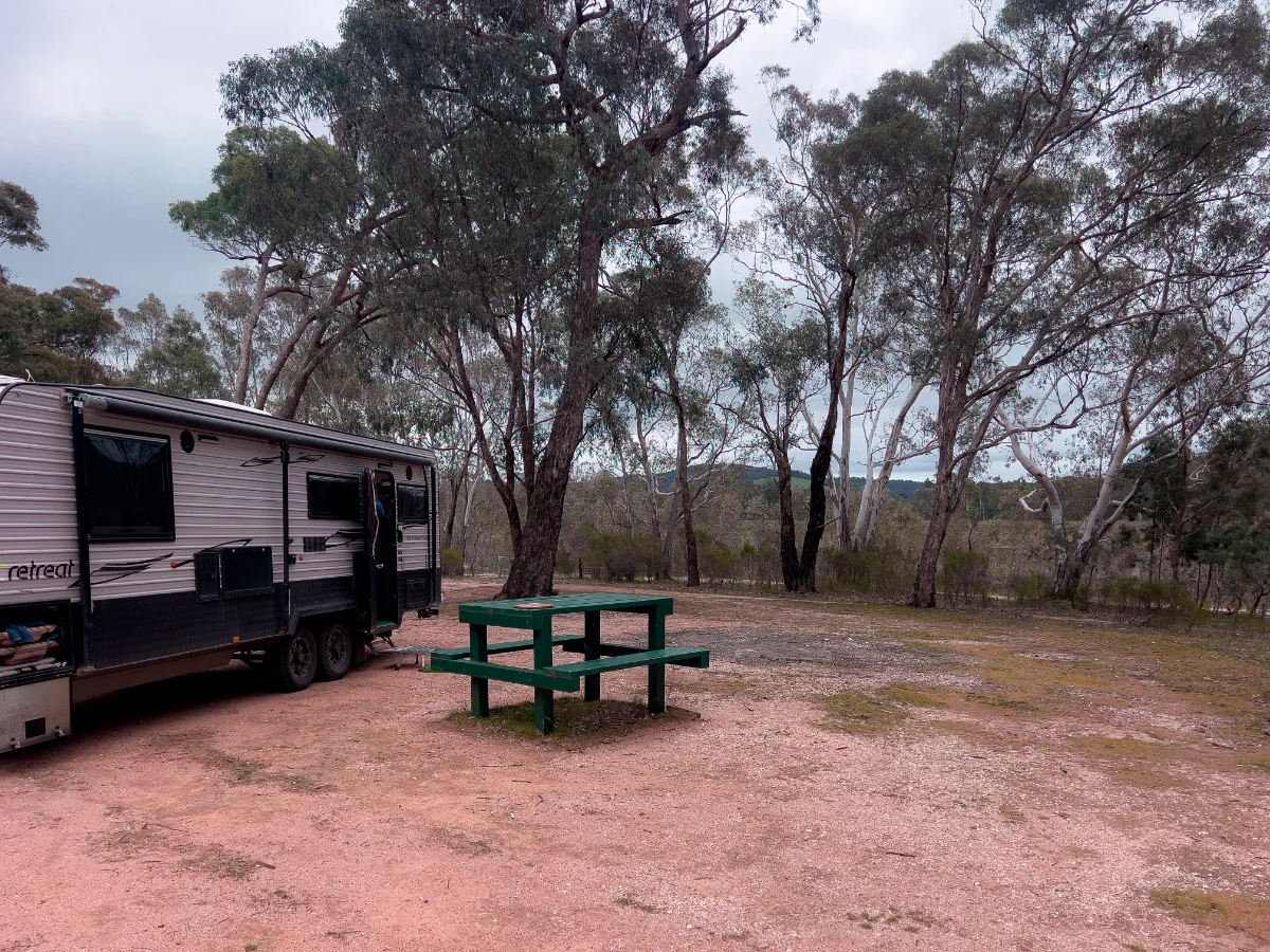 Our campsite nestled amongst the trees, promising a quiet evening under the Grampians sky.