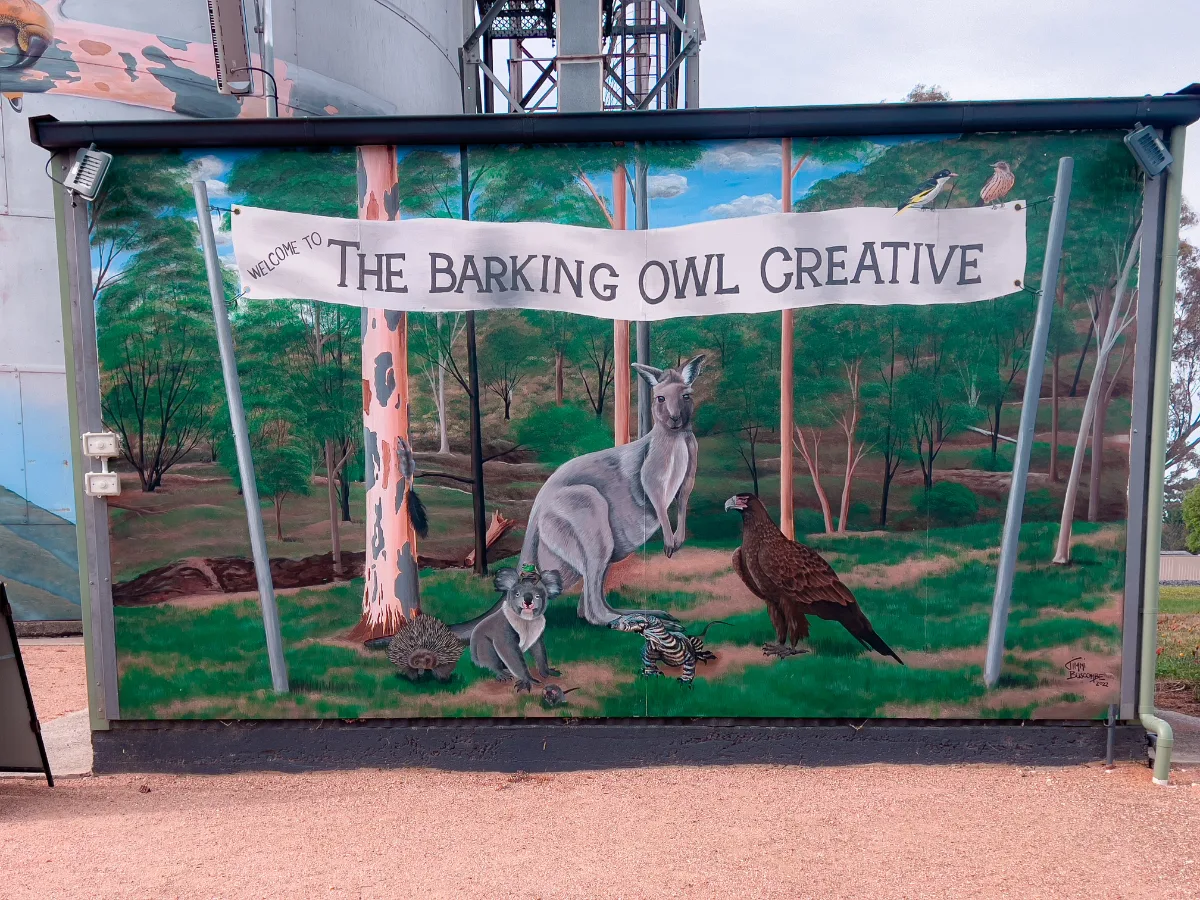 A delightful scene depicting the native wildlife of Avoca, rendered with vibrant colours and a welcoming message from