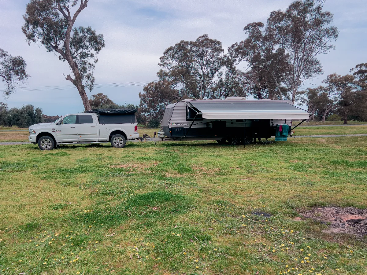 Our home away from home, nestled comfortably at Aysons Campground. We're getting pretty good at this parking thing!