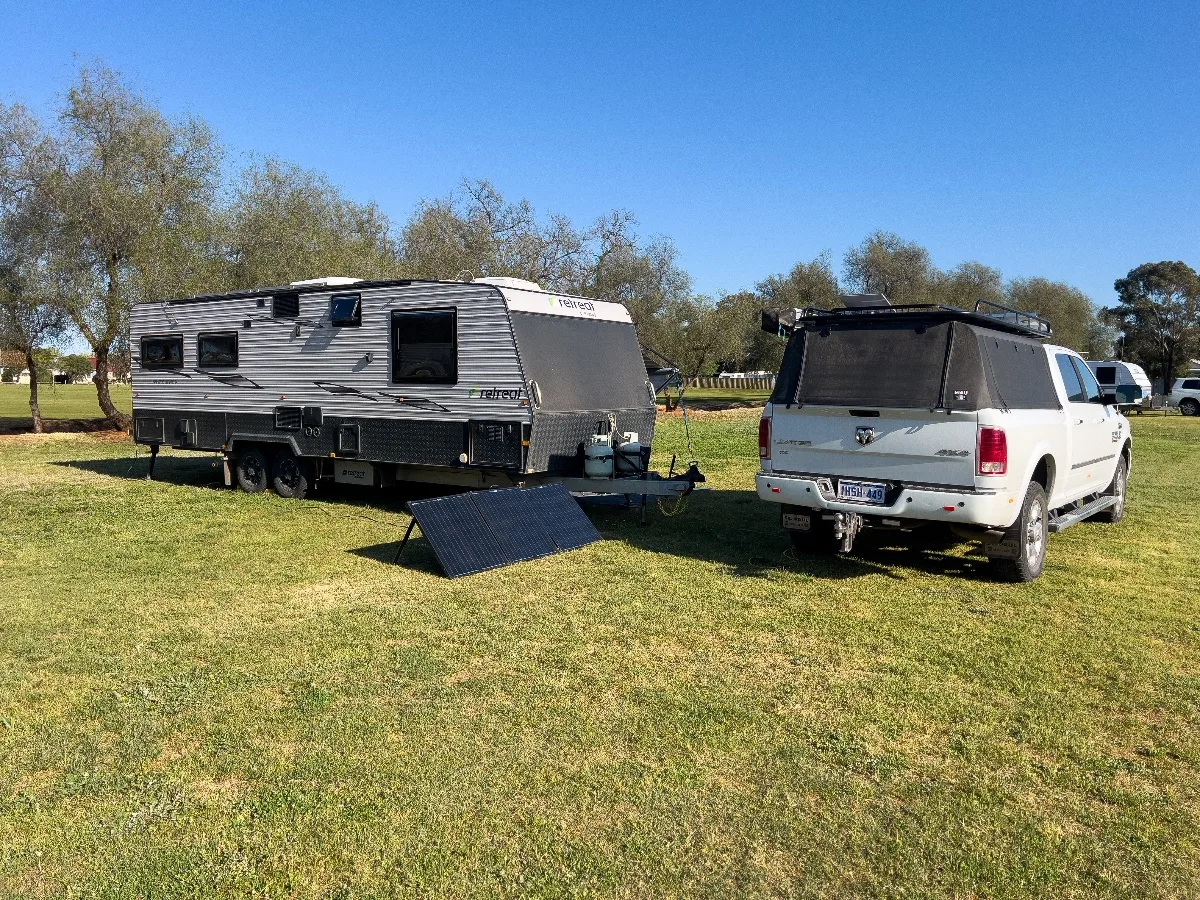 Our home away from home, set up at the CMCA Park in Temora.