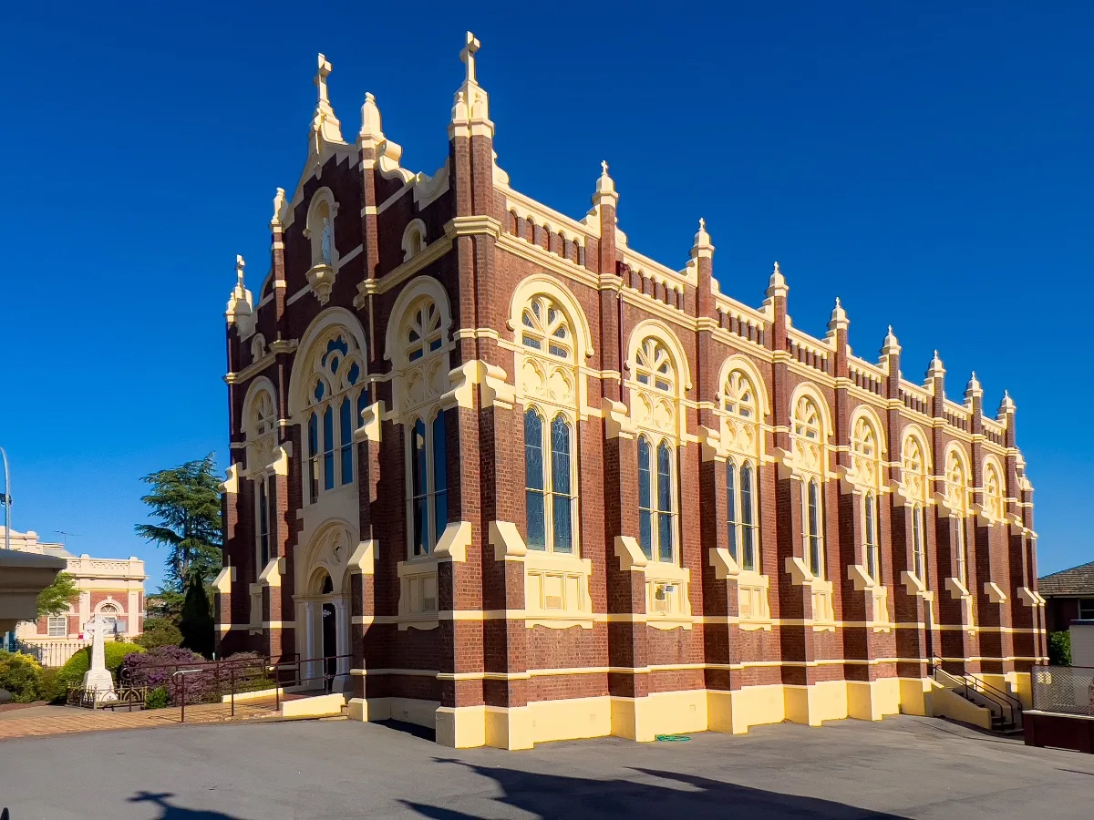 The impressive facade of the Catholic Church in Temora.