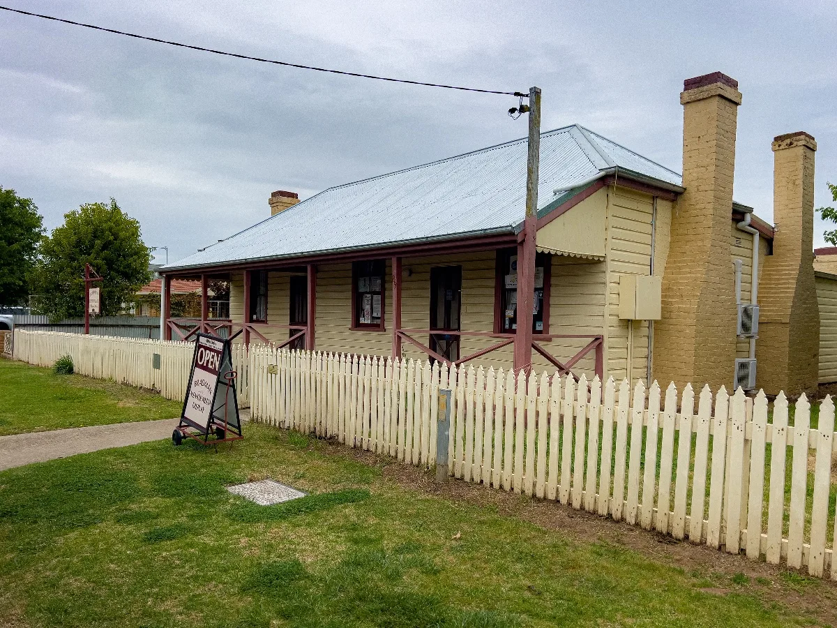 The exterior of the Bradman Birthplace Museum, a simple but significant building.