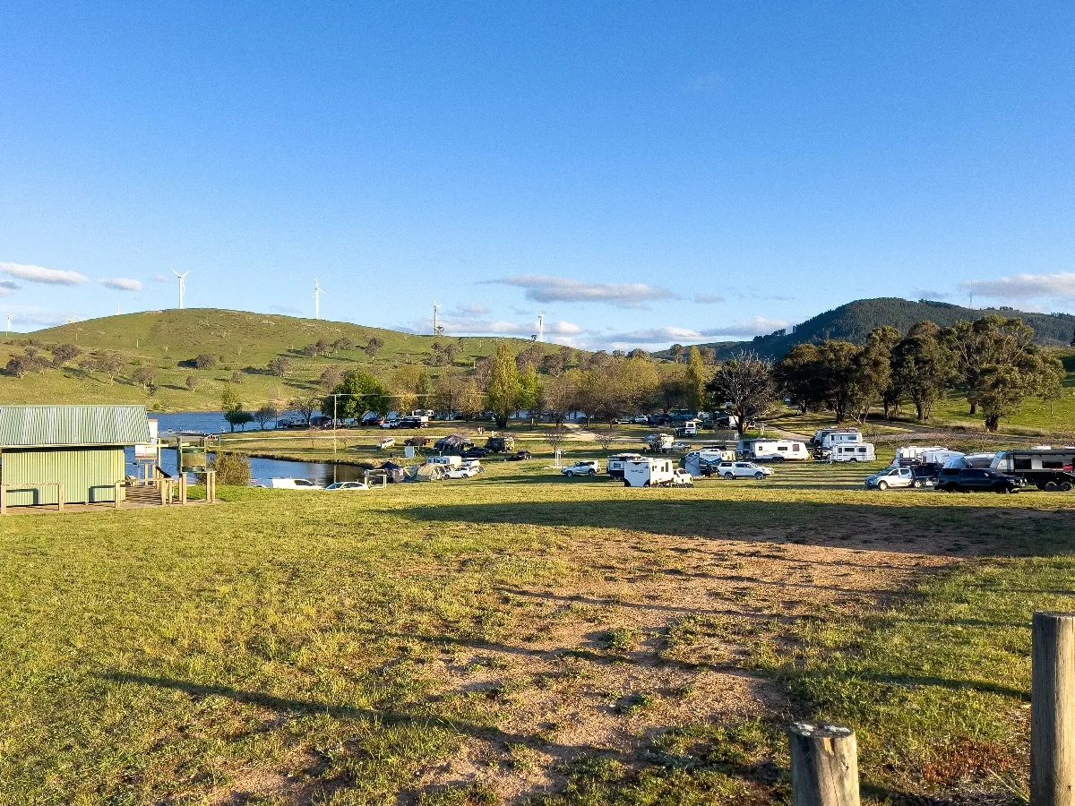 A sea of campers at the Carcoar dam, each vying for a slice of lakeside serenity. Clearly, we weren't the only ones seeking a peaceful escape.