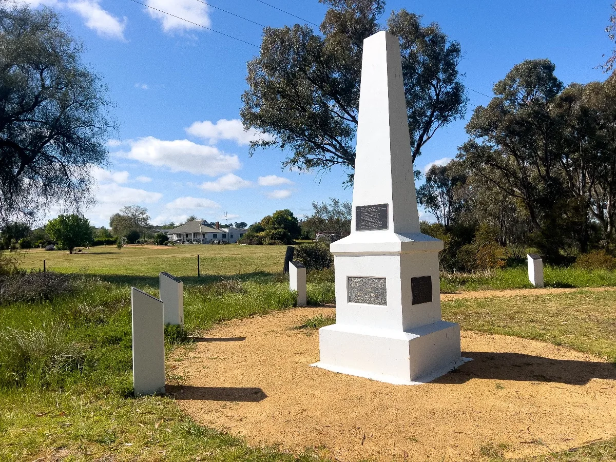 The obelisk marking the proposed birthplace of Henry Lawson, just outside of Quandong, New South Wales.