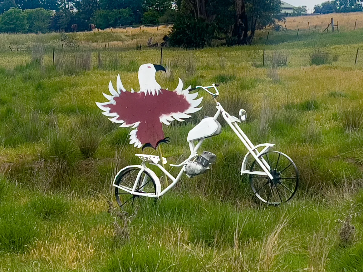 The eagle on the motorcycle: a symbol of freedom or just plain silliness? We'll let you decide.