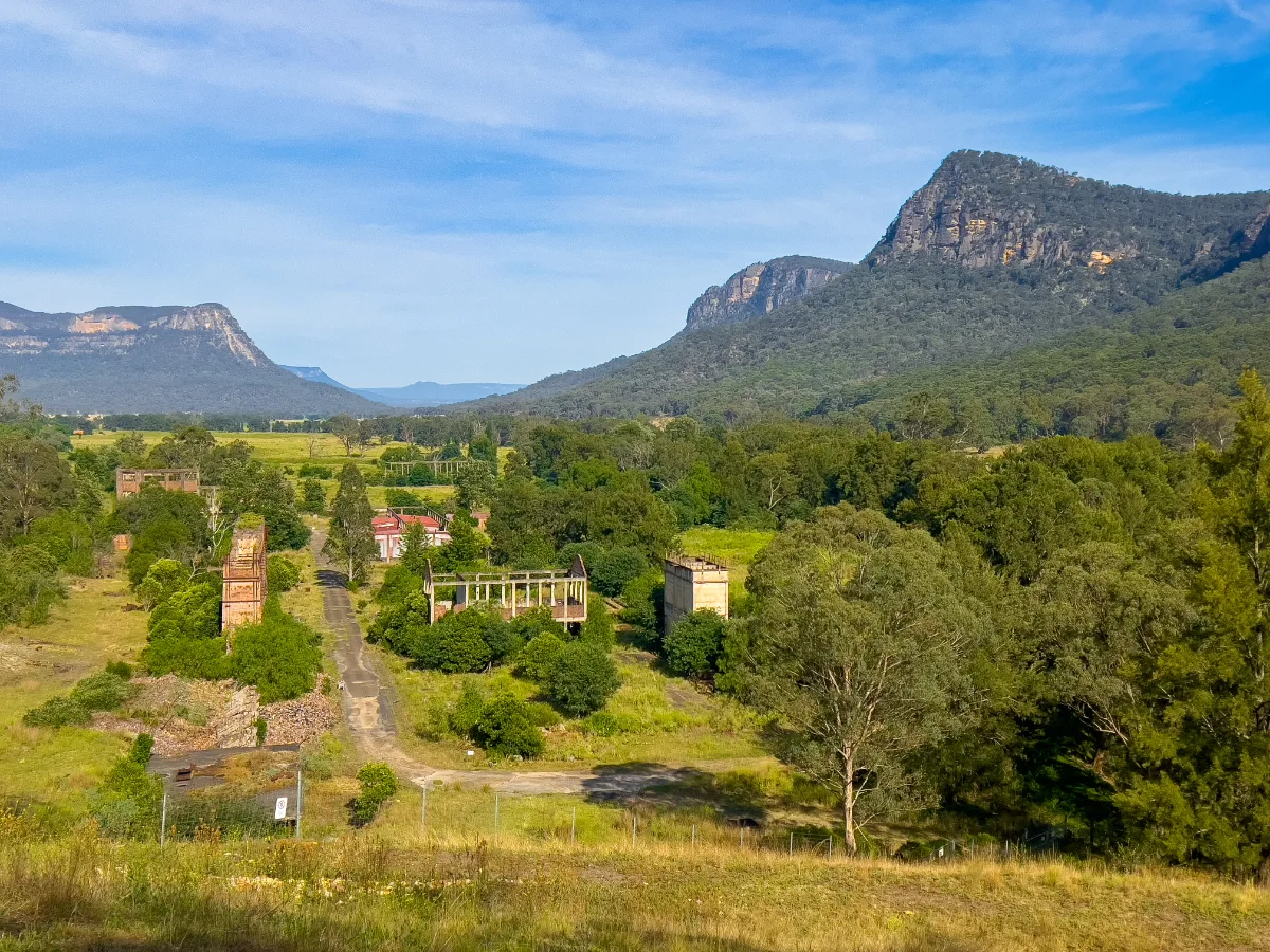 The haunting ruins of the Glen Davis shale oil works, a relic of a bygone era.
