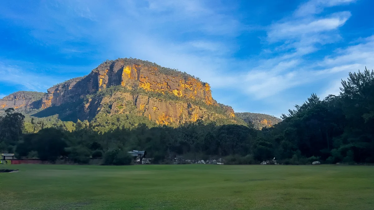 The golden cliffs of Glen Davis, glowing in the morning sun.