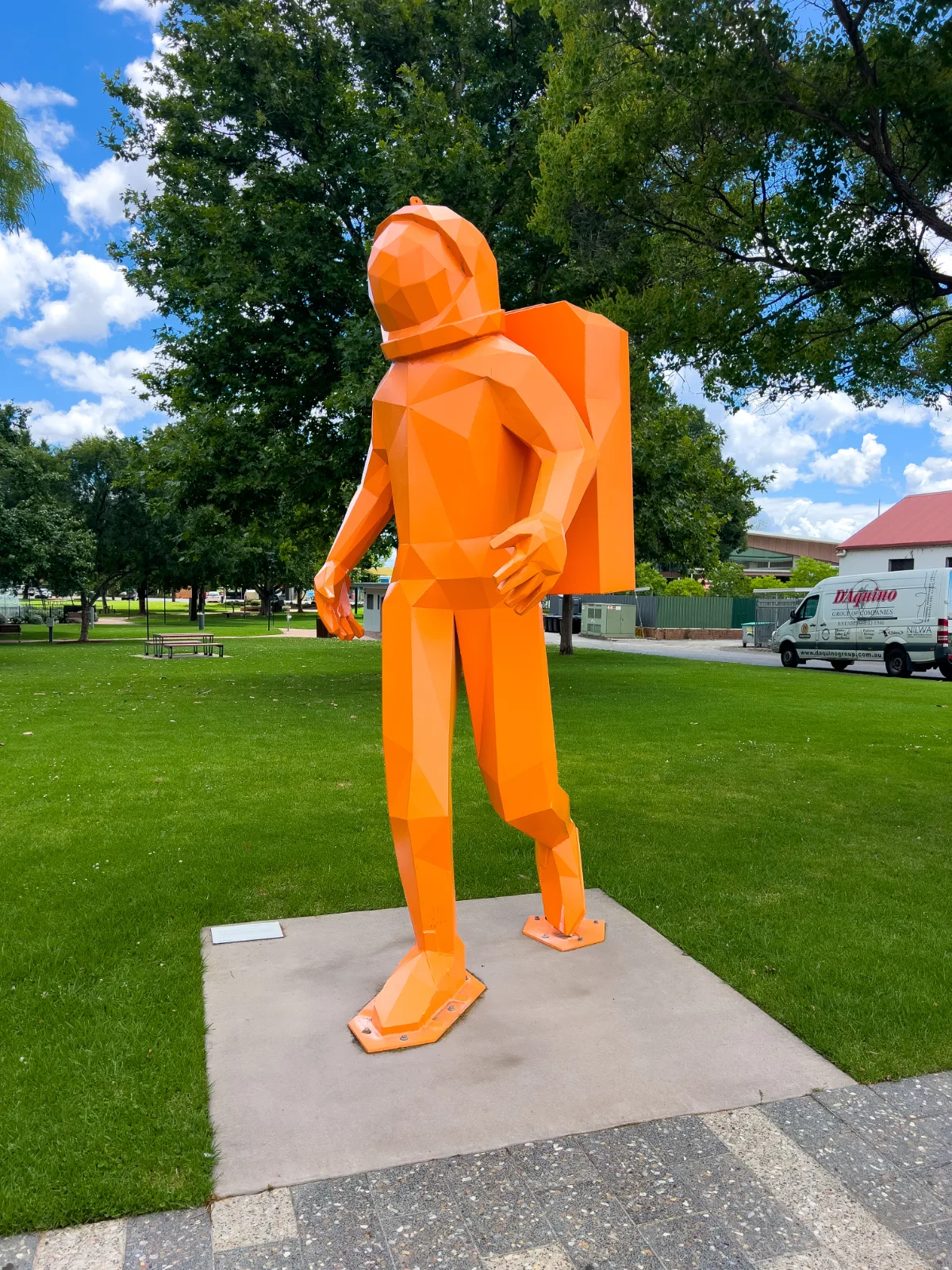 A spaceman stands guard in Parkes. Where is he going?