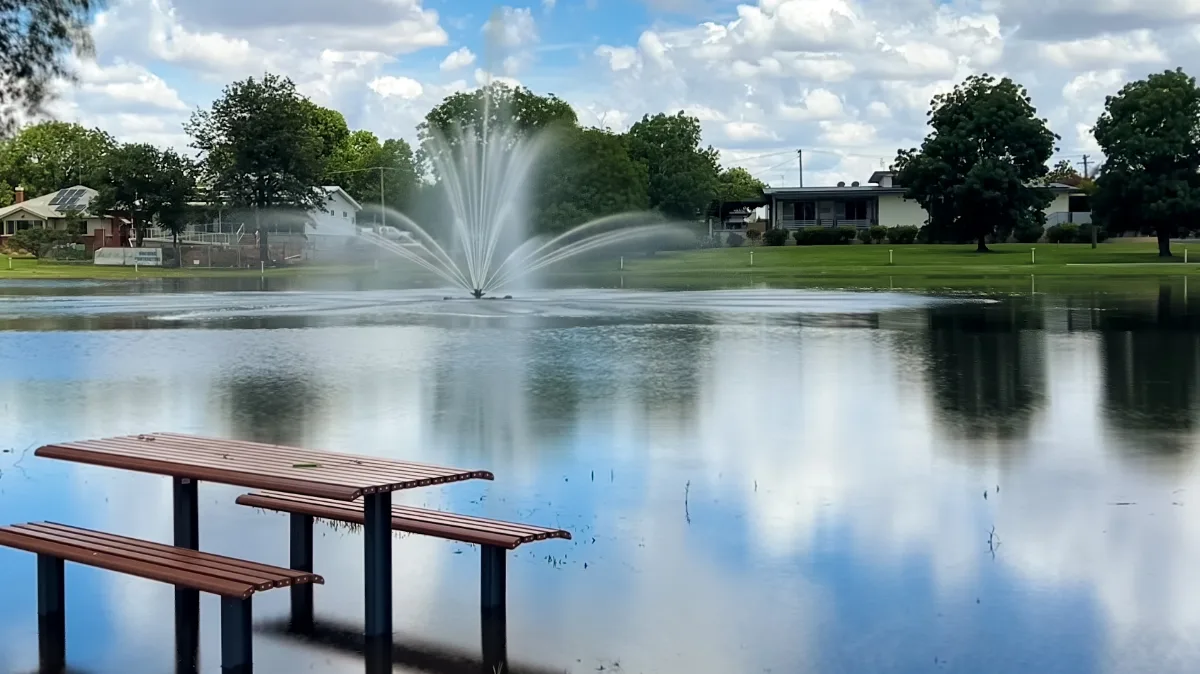 An unusually placed picnic table on Lake Forbes!