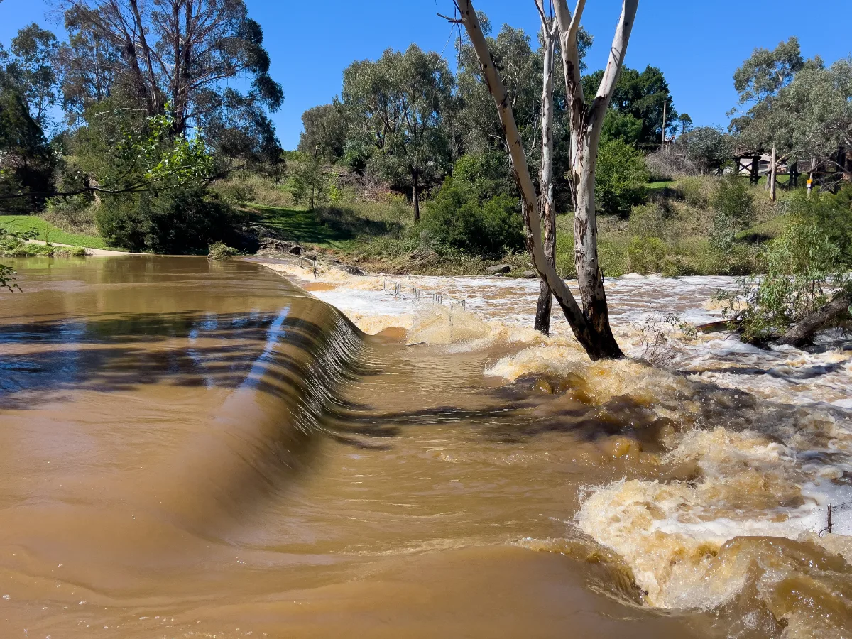 The Yass Weir in full flow, showcasing the power of the Yass River.