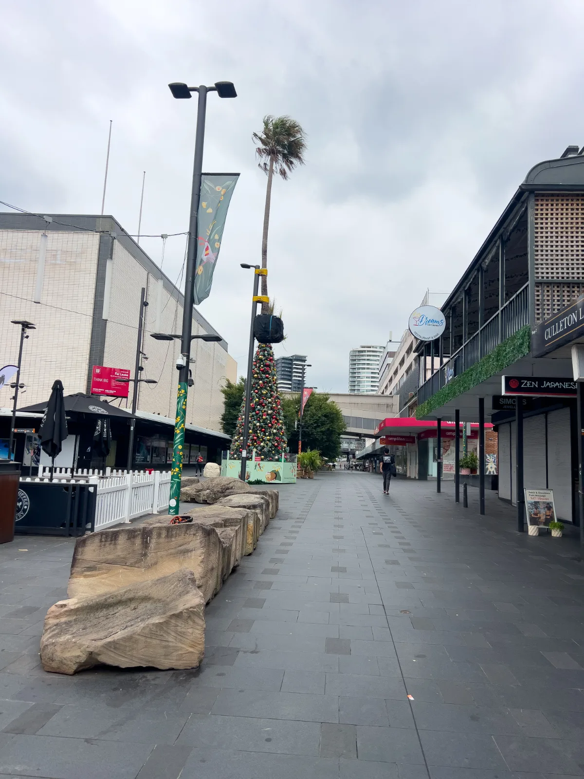 Christmas decorations in Wollongong's main street.
