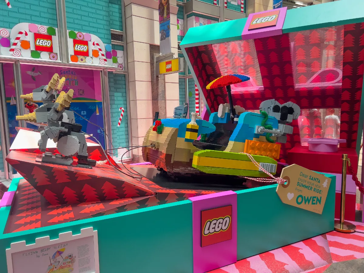 A playful LEGO display brings a touch of whimsy to Pitt Street Mall.