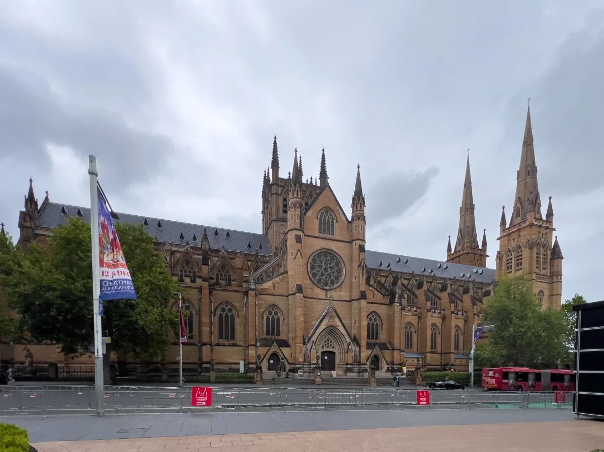 St. Mary's Cathedral dominates the Sydney skyline with its impressive Gothic Revival architecture.