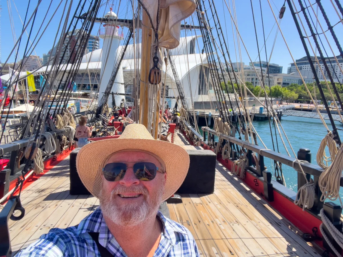 Steve, enjoying the view from the deck of the tall ship.
