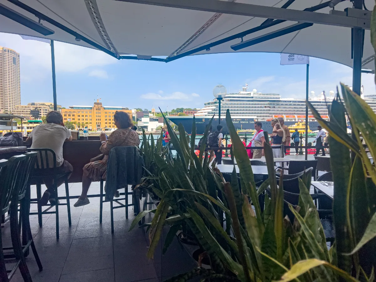 Breakfast with a view – even if that view includes a behemoth cruise ship.