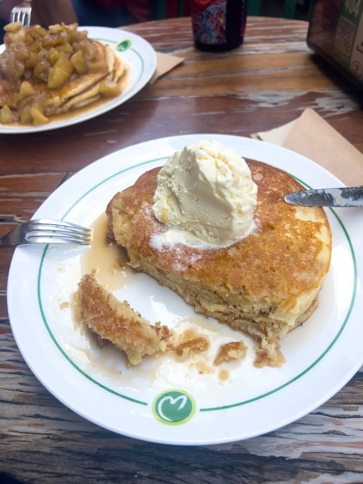 Lisa's pancakes looked just as delightful, topped with a generous scoop of vanilla ice cream.
