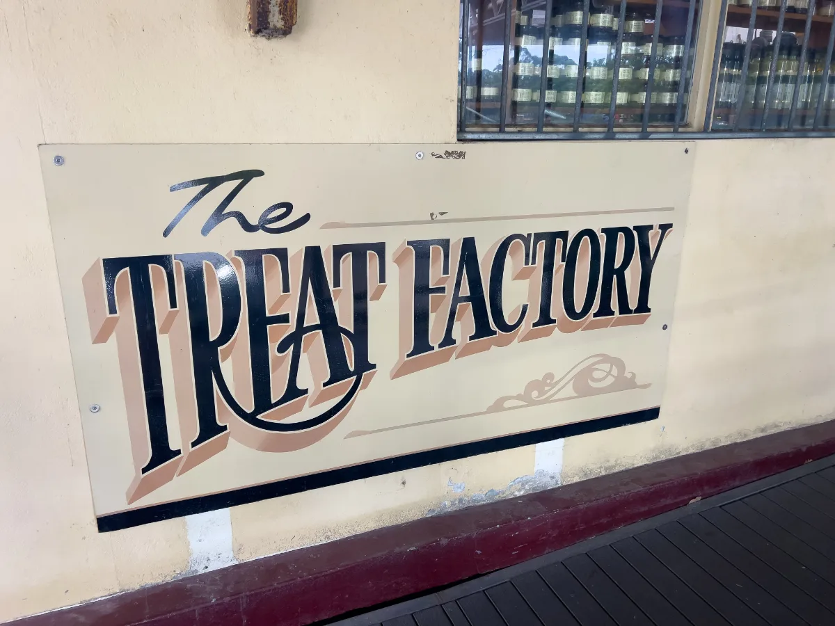 The iconic sign for The Treat Factory, a must-visit in Berry.