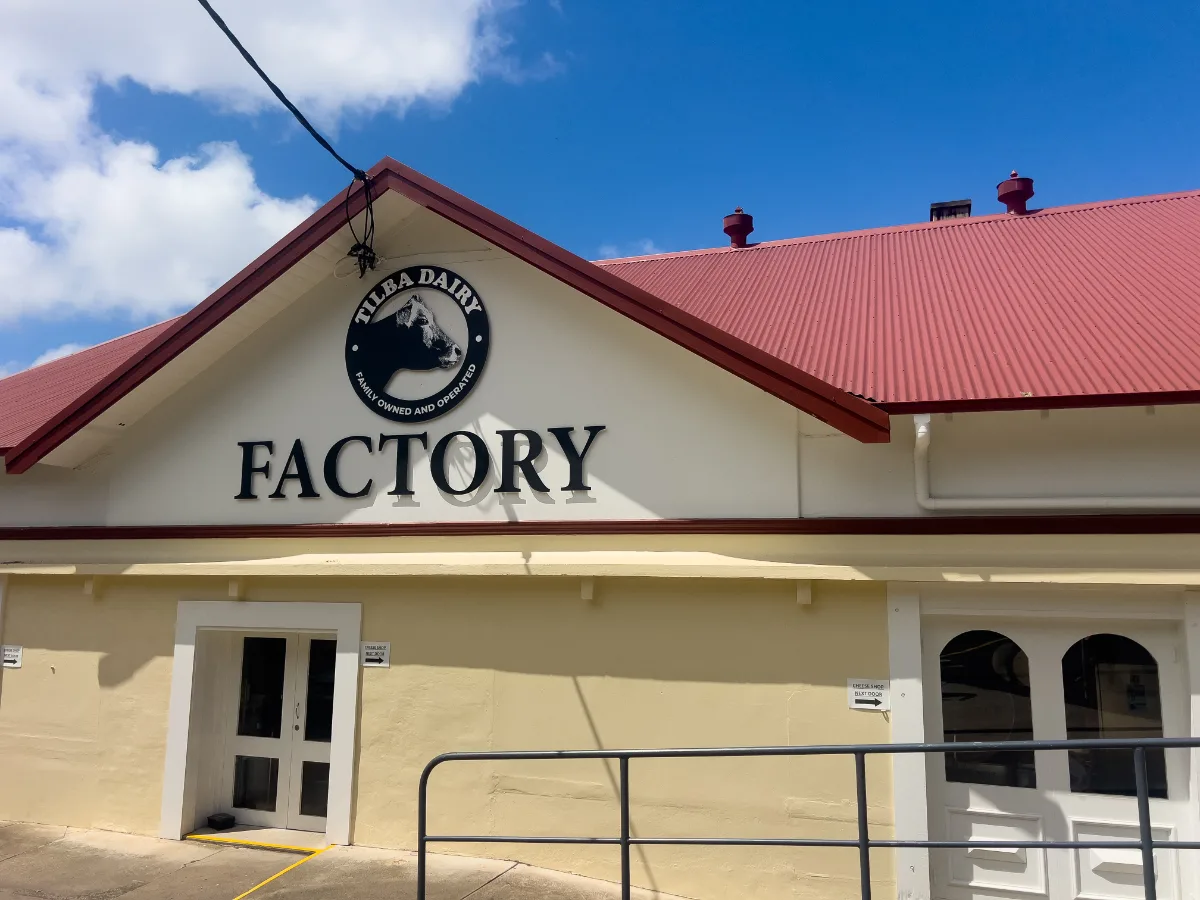 The unmistakable facade of the Tilba Dairy Factory. Quality cheese is an important part of any holiday, we believe.