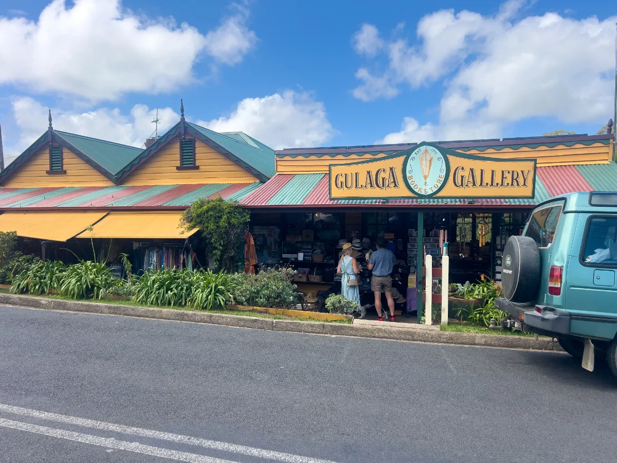 Outside the Gulaga Gallery, browsing the wares. Something caught our eye!