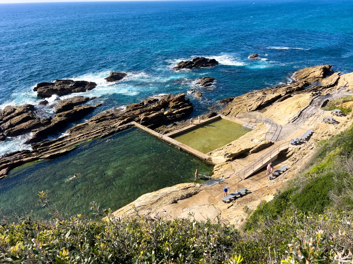 The Bermagui Blue Pools, carved into the rocky coastline of New South Wales.
