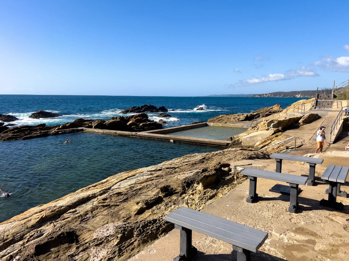 Benches overlook the pools offering rest and an opportunity to view the ocean.