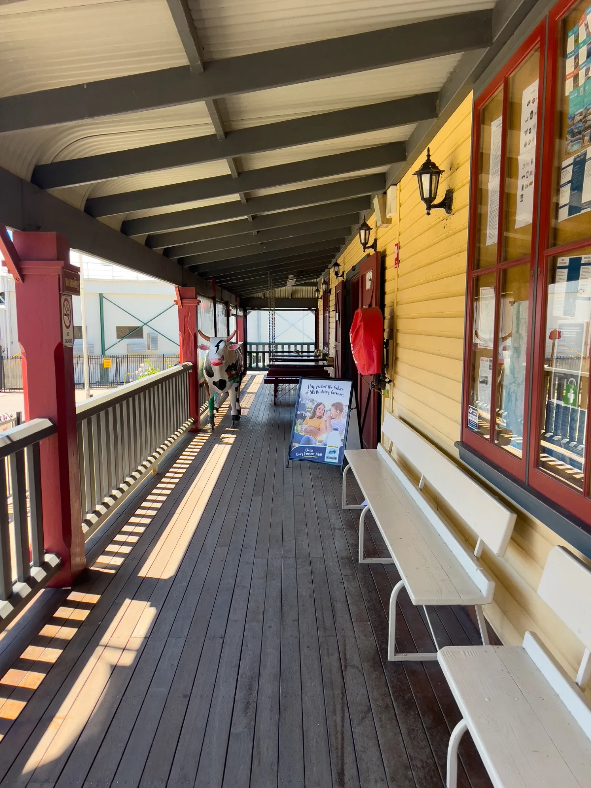 The verandah offers a shady spot to relax outside the Bega Cheese Heritage Centre.