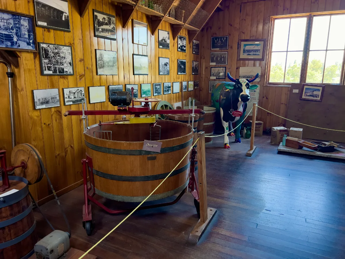An antique butter churn is preserved in Bega.