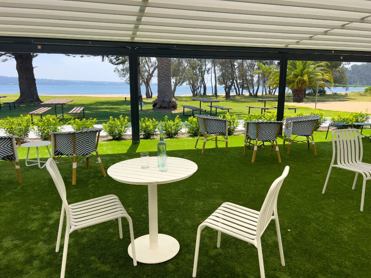 Outdoor dining with a view.