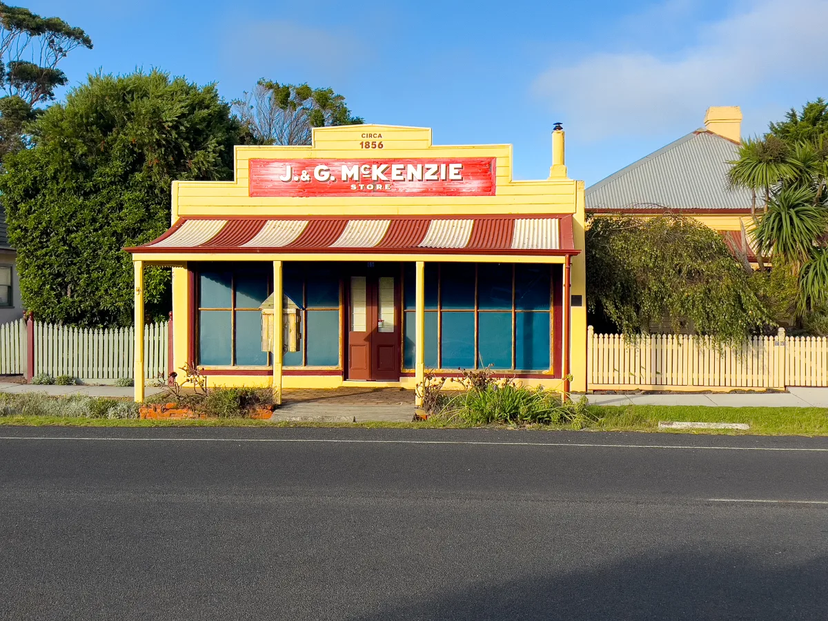 The old J & G McKenzie store, established in 1856, is a well-preserved example of the town's historic architecture.