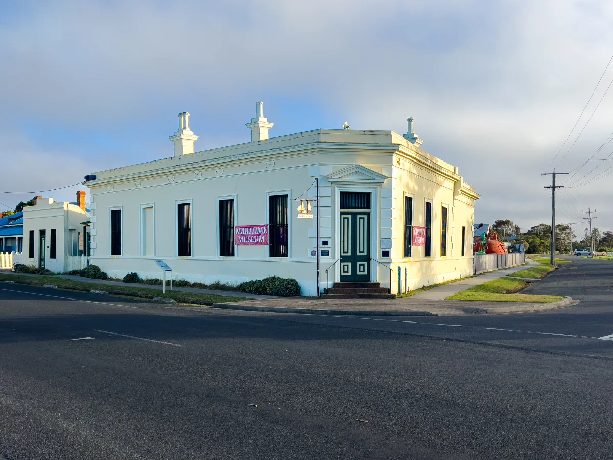 The former Bank of Victoria, now a museum, stands as a testament to Port Albert's prosperous past.