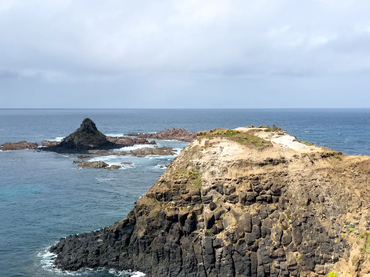 A long-range view of one of the rocky capes.