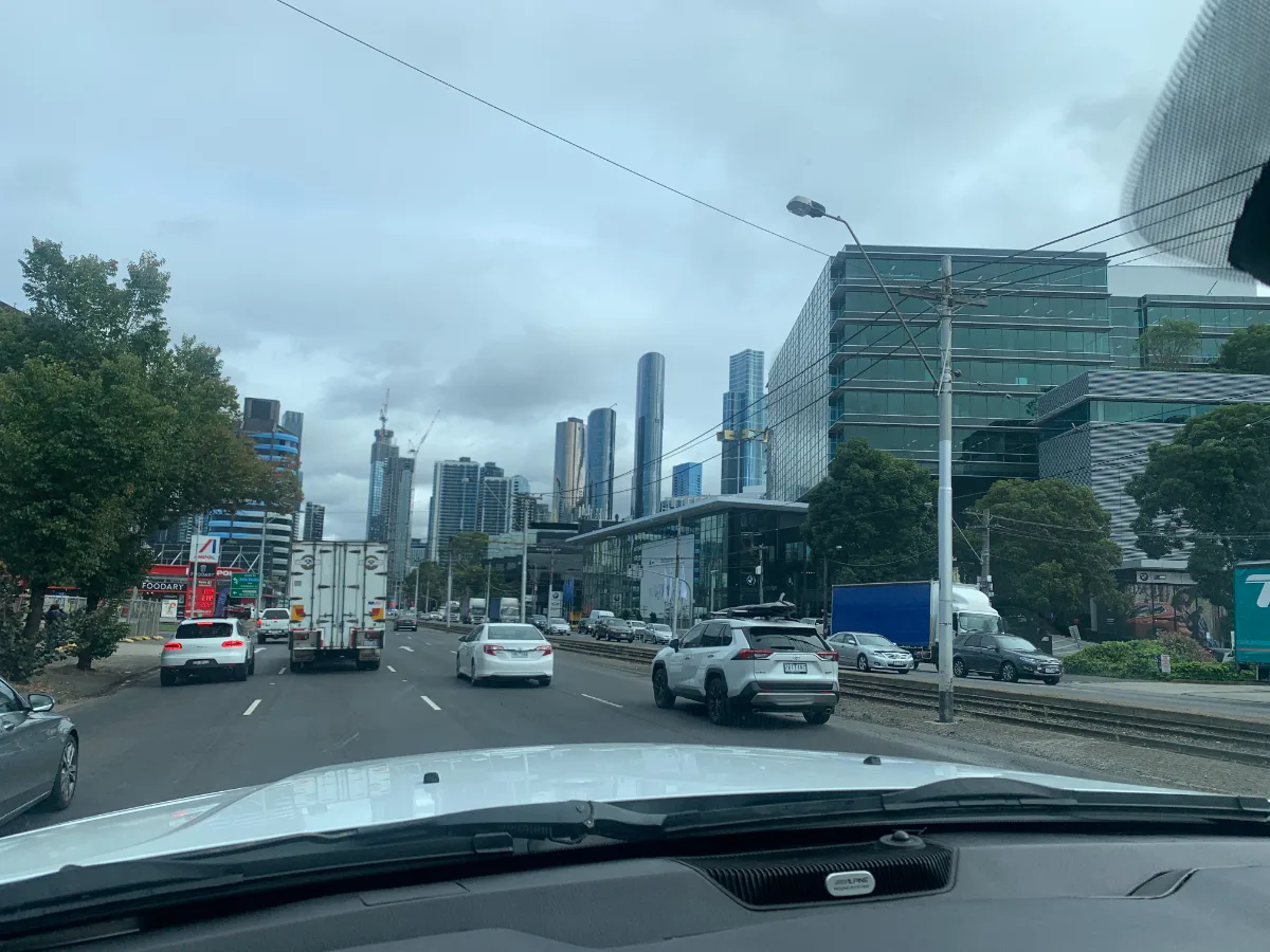 Melbourne's impressive skyline as seen on the first leg of our journey.