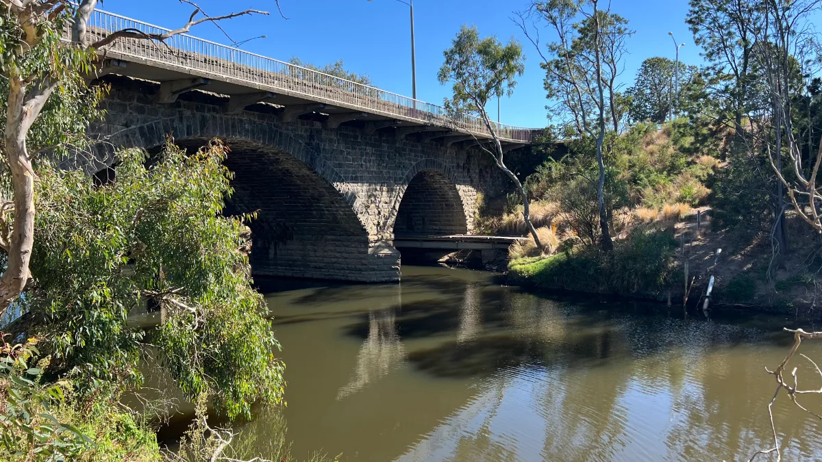 The Barwon River Bridge: an impressive example of bluestone construction.