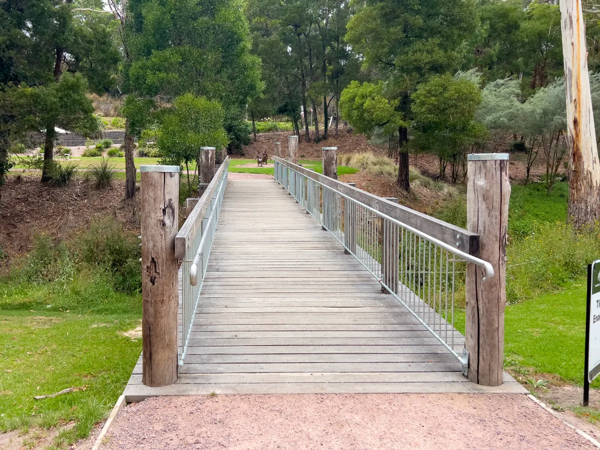 A tranquil footbridge offering a peaceful pause in Timboon.