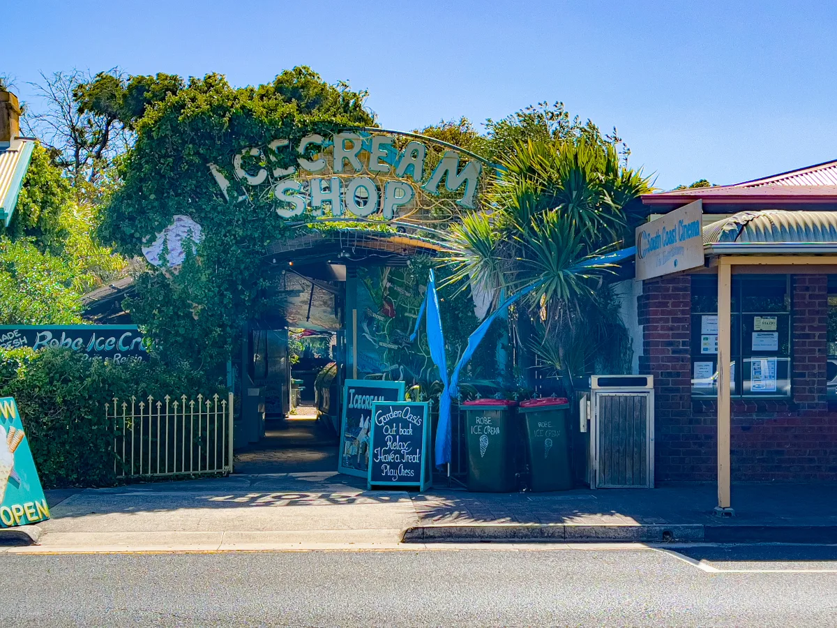 The entrance to the Wangolina Ice Cream Shop, almost hidden by its own verdant charm.