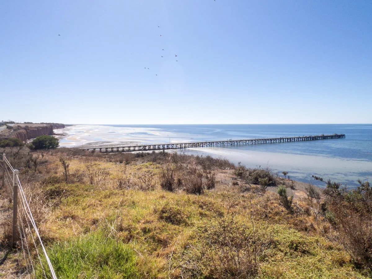 The Ardrossan jetty cuts a lonely figure as it extends far into the Spencer Gulf.