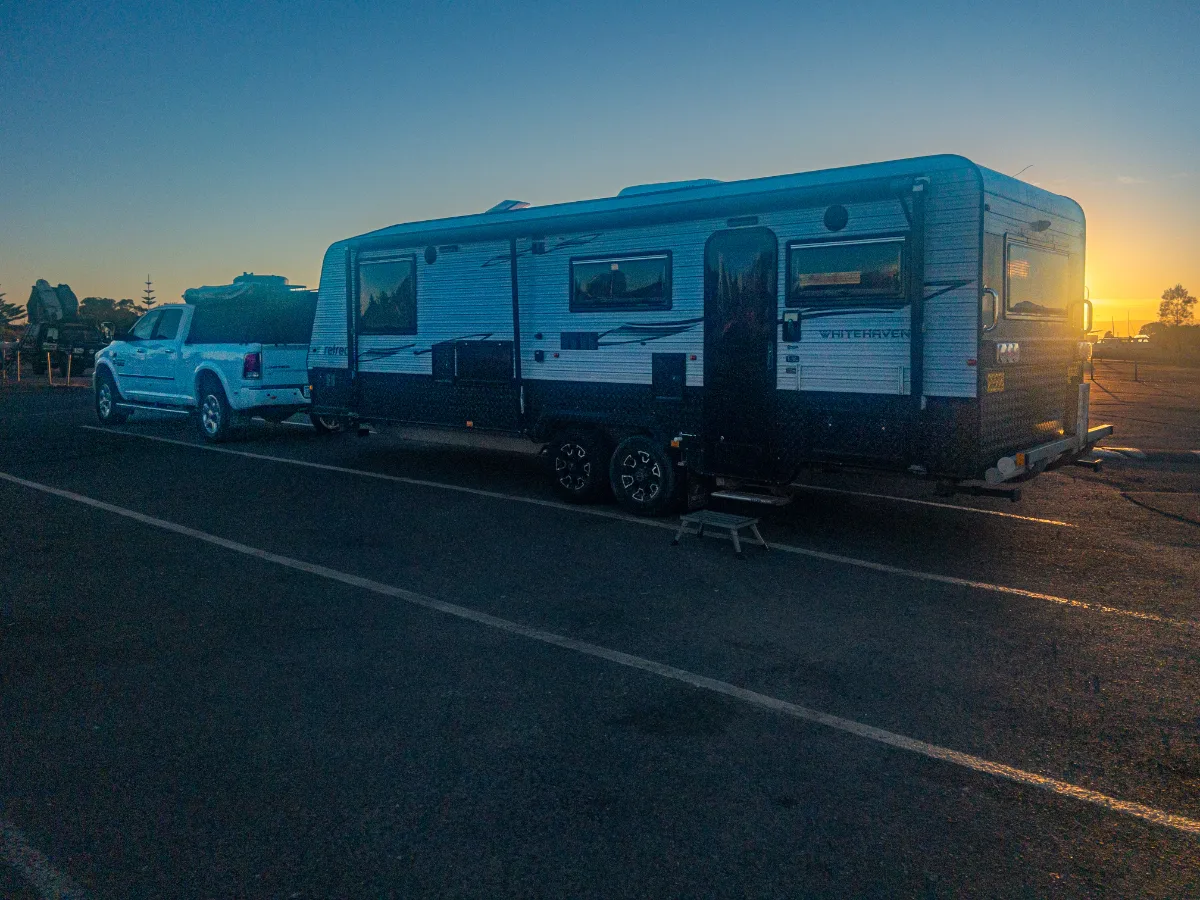 Sunrise finds our rig parked outside St Kilda, promising another day of exploration.