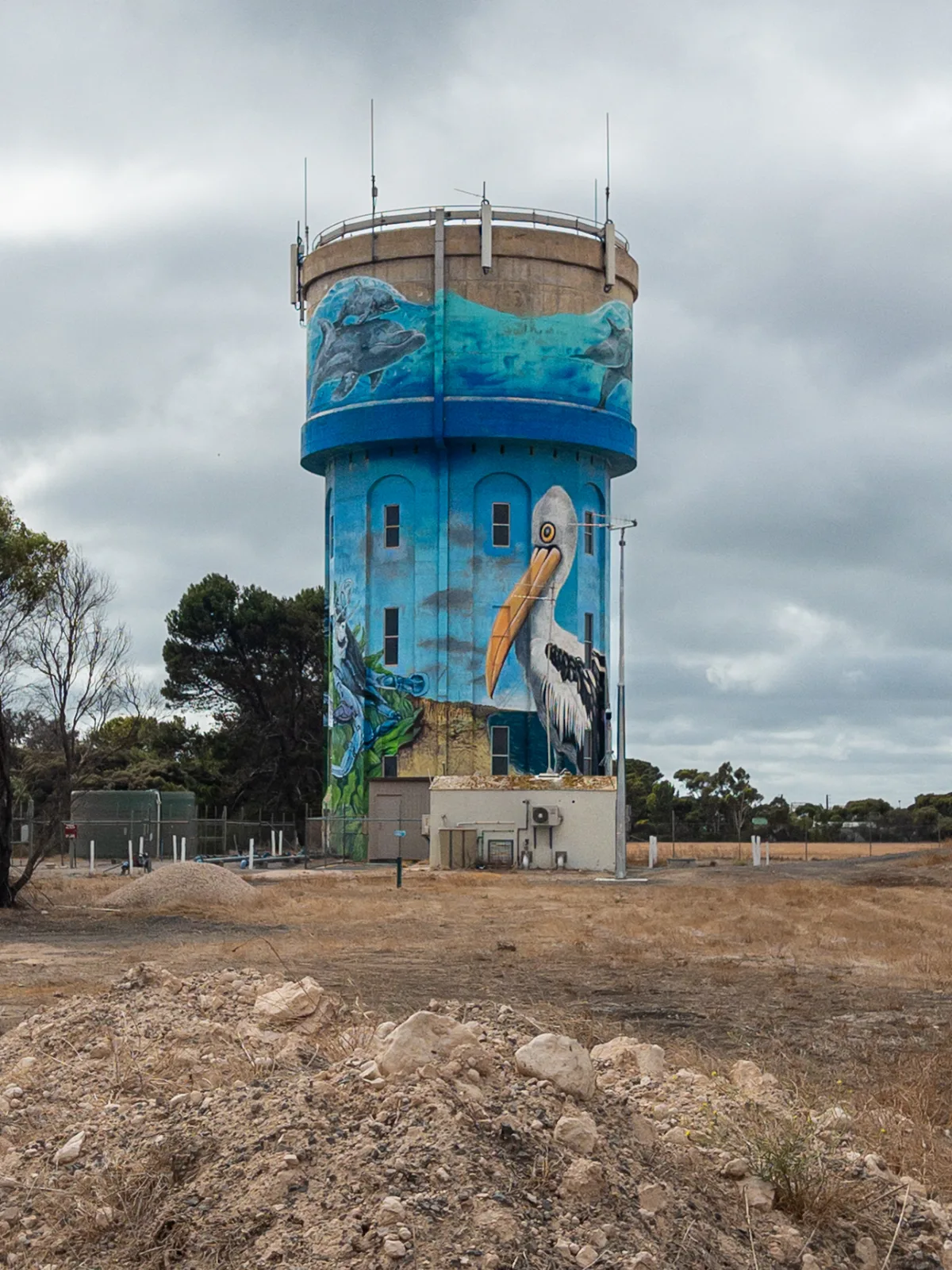 The Stansbury water tower, an example of practical infrastructure transformed into a stunning work of art.