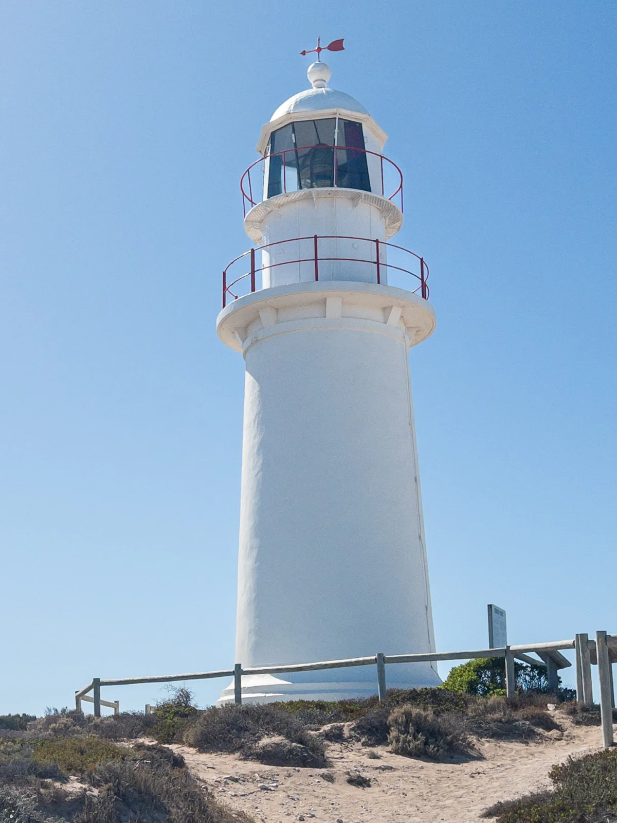 The iconic lighthouse at Corny Point, a guardian watching over the treacherous waters.