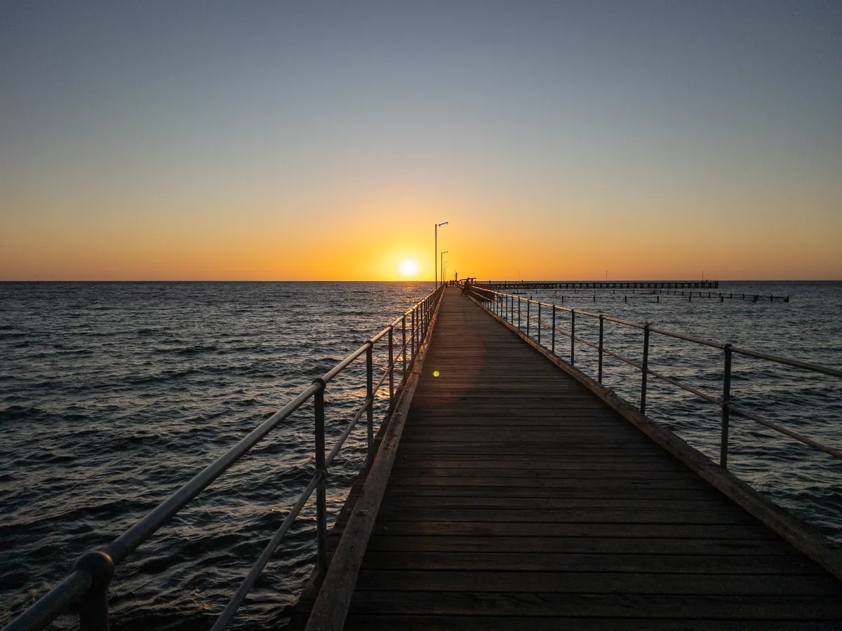 The sun puts on a show as it dips below the horizon in Moonta Bay, South Australia.