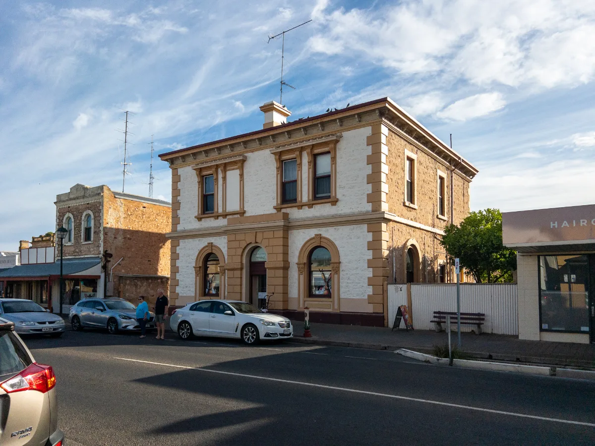 Moonta's old bank building, a proud reminder of its prosperous past.