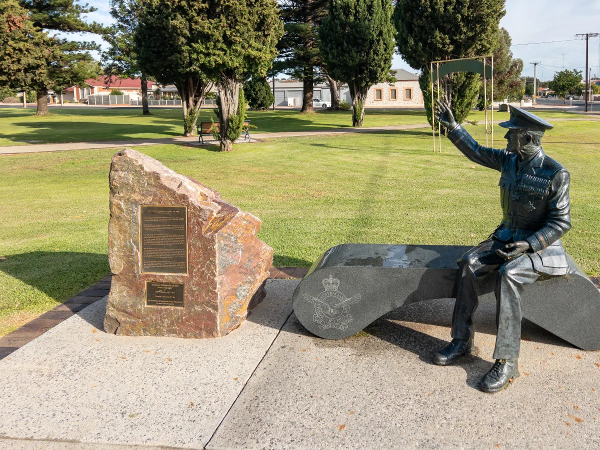 A statue of Air Marshal Sir Richard Williams, founder of the RAAF, in Moonta.